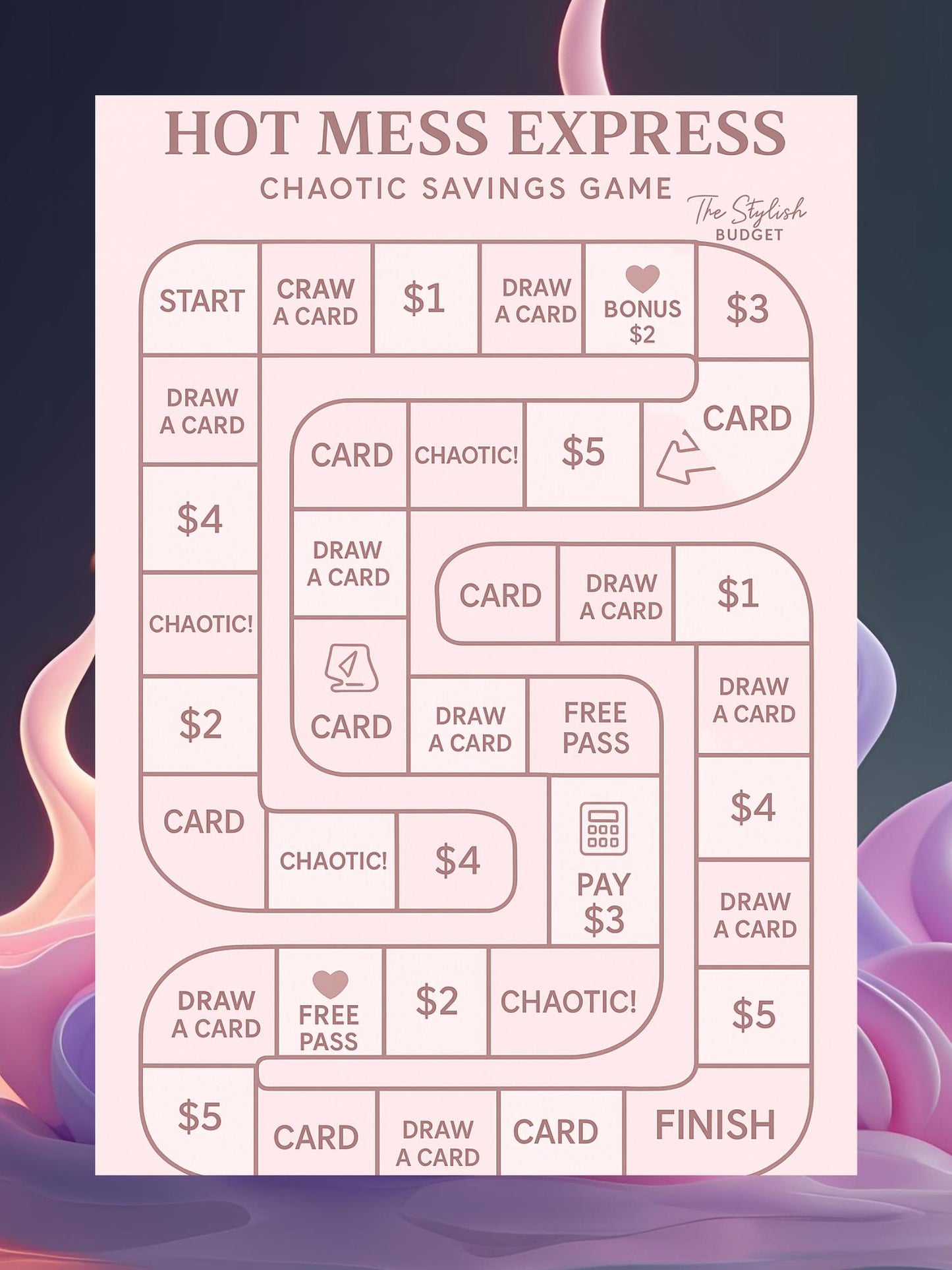 Hot Mess Express Savings Game | Chaotic Budget Challenge | Printable Money Game for Women | Fun A6/A5 Savings Tracker | The Stylish Budget