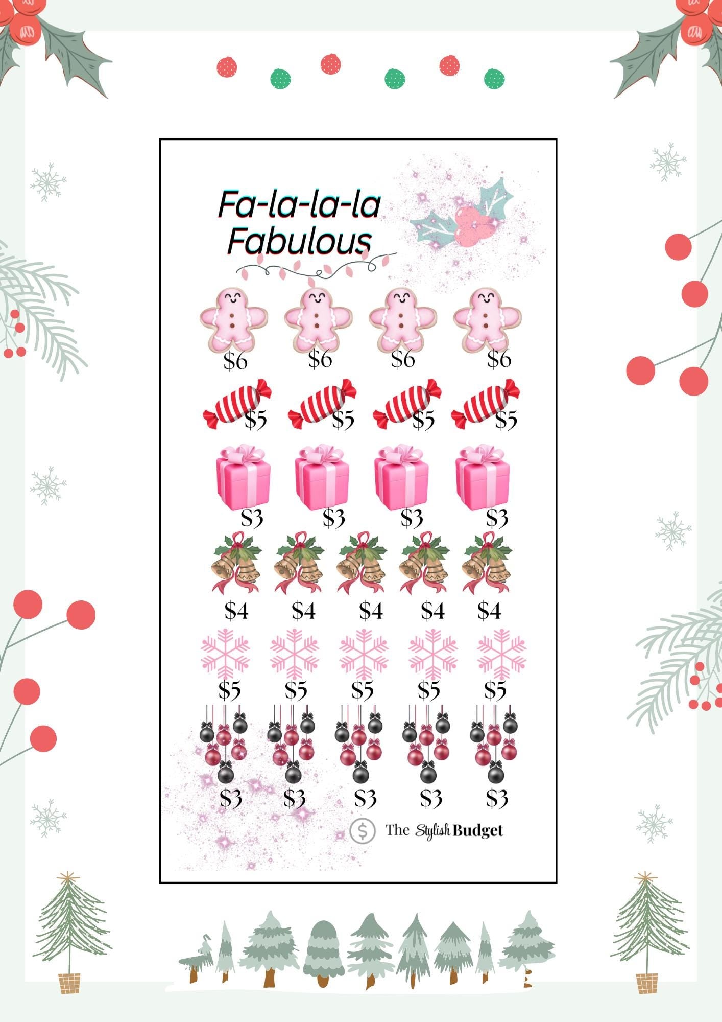 Christmas Savings Challenge Fa-La-La-La Fabulous – Festive Holiday Cash Stuffing Tracker for Budgeting Goals
