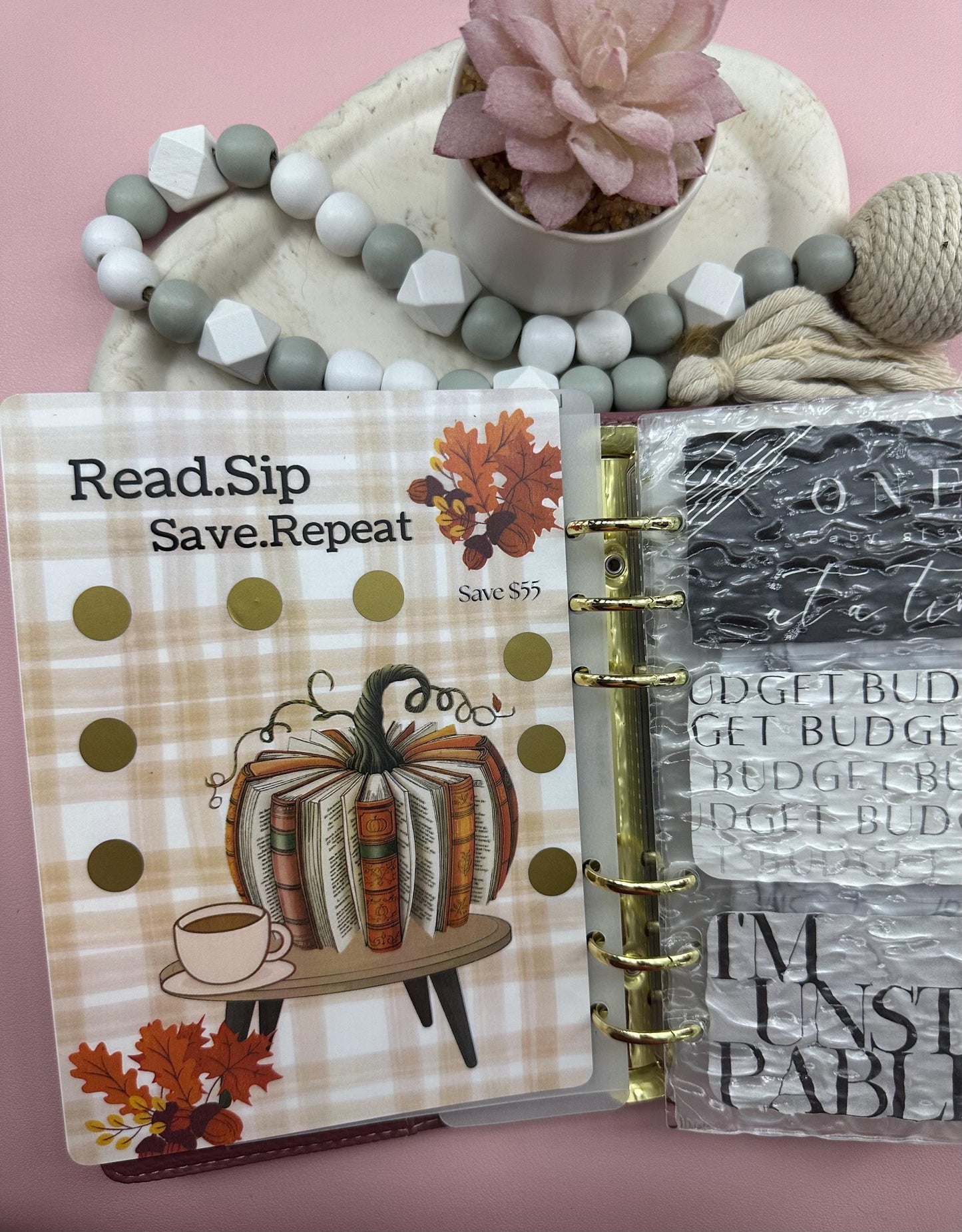 Fall Savings Challenge Scratcher: Cozy Book Lover A6 Budget Binder Insert