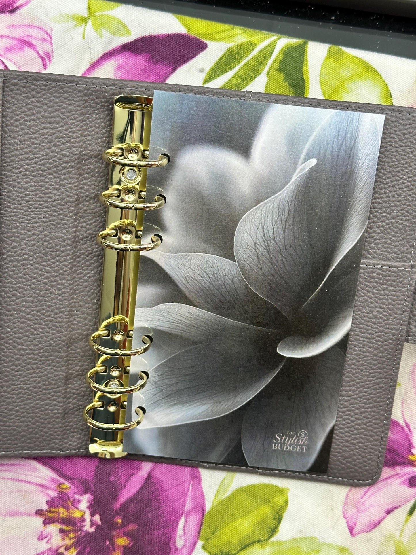 Black Flower Dashboard Glossy Cardstock| A6 Budget Binder Insert |