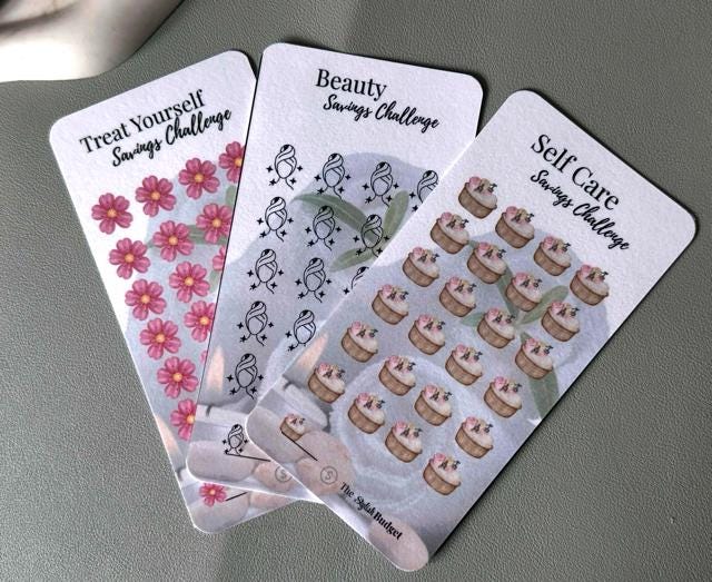 Self-Care Savings Challenge Trio | Treat Yourself • Beauty • Wellness | Aesthetic Cash Stuffing Cards | The Stylish Budget