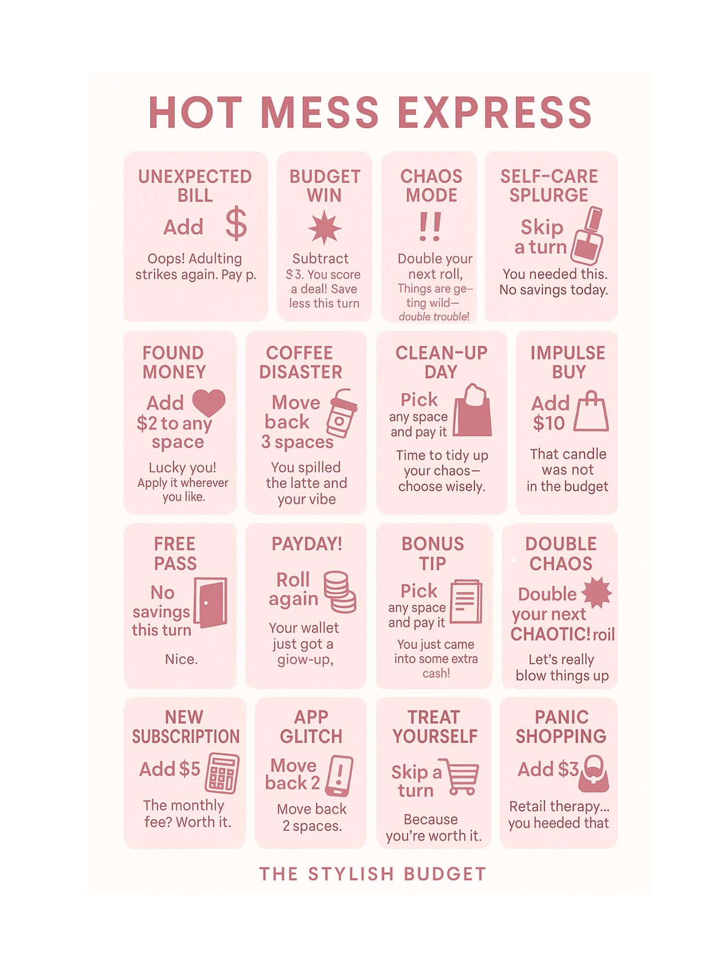 Hot Mess Express Savings Game | Chaotic Budget Challenge | Printable Money Game for Women | Fun A6/A5 Savings Tracker | The Stylish Budget