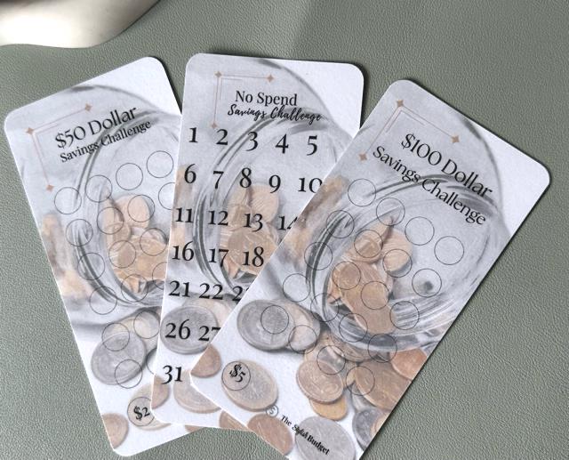 Starter Set Savings Challenge Trio - 50 Dollar 100 Dollar and No Spend Tracker Set - Budgeting Cards for Cash Stuffing
