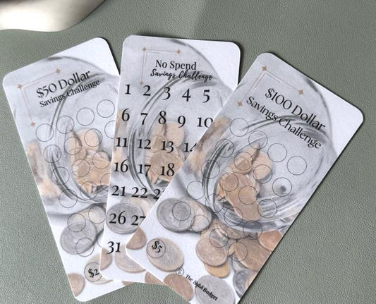 Starter Set Savings Challenge Trio - 50 Dollar 100 Dollar and No Spend Tracker Set - Budgeting Cards for Cash Stuffing