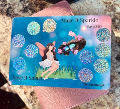 Make It Sparkle Scratch Off Savings Tracker | 50 Dollar Fairy Budget Challenge | 5x7 Physical Card | The Stylish Budget