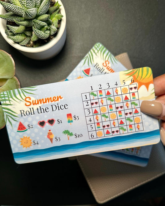 Summer Roll the Dice Savings Challenge | A6 Budget Binder Insert | Dice-Based Savings Tracker | Physical Handmade Budget Card