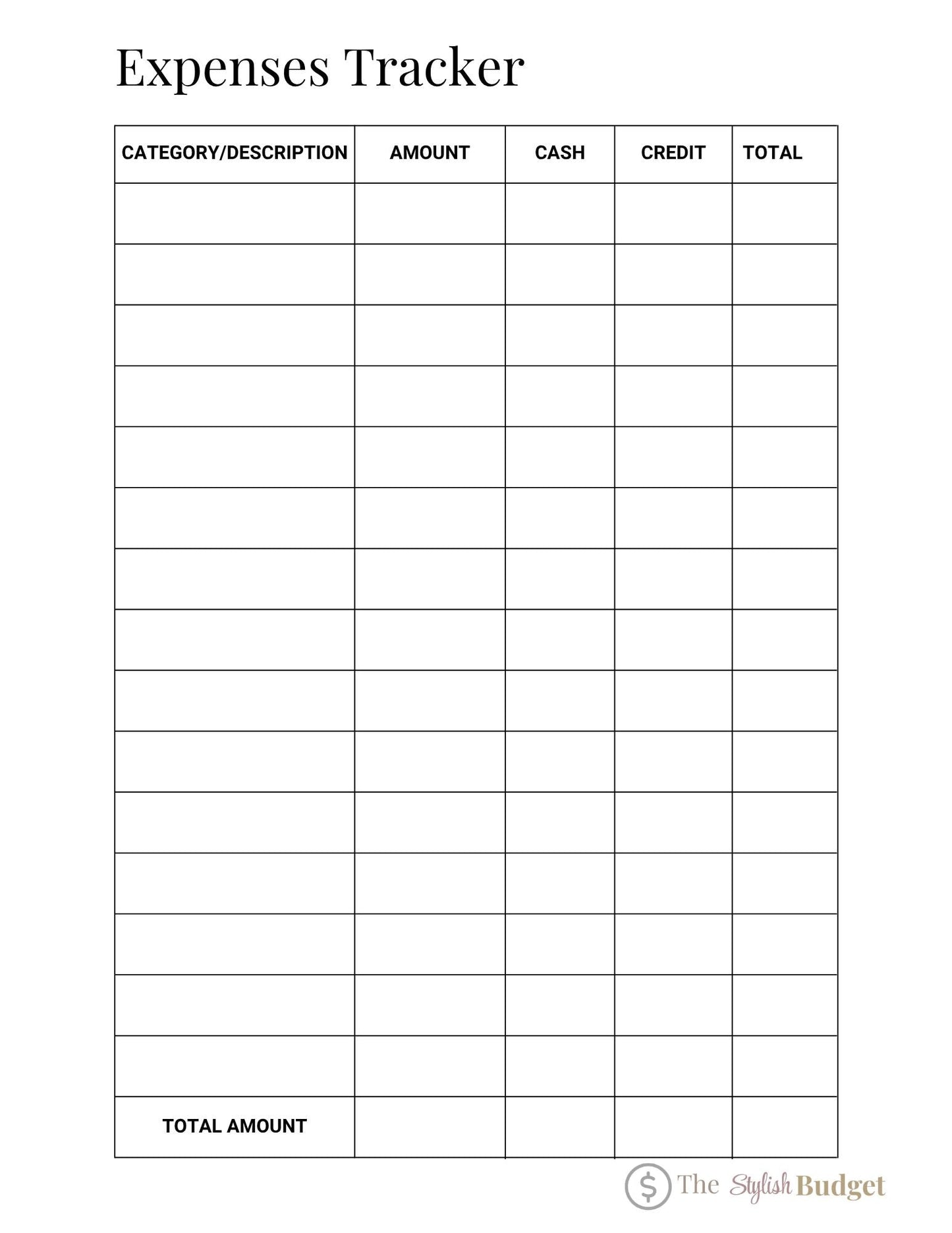 Printable Expense Tracker - Budget Spending Log for Cash and Credit - Finance Planning Sheet PDF