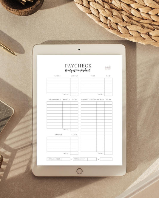 Paycheck Budget Worksheet - Printable Income and Expense Tracker - Minimalist Budgeting Template PDF