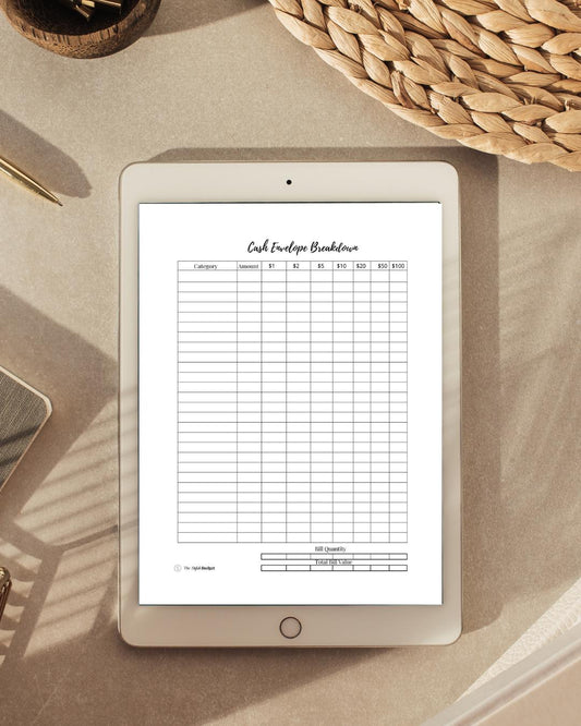 Cash Envelope Breakdown Sheet - Printable Budgeting Insert - Bill Denomination Tracker for Cash Stuffing