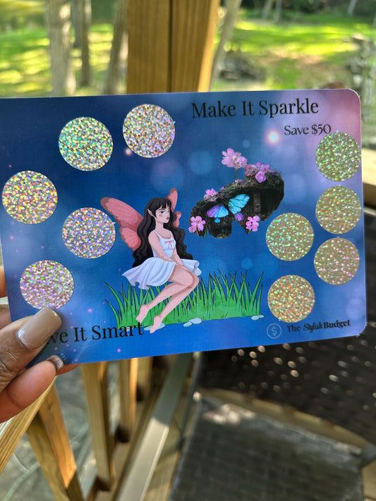 Make It Sparkle Scratch Off Savings Tracker | 50 Dollar Fairy Budget Challenge | 5x7 Physical Card | The Stylish Budget