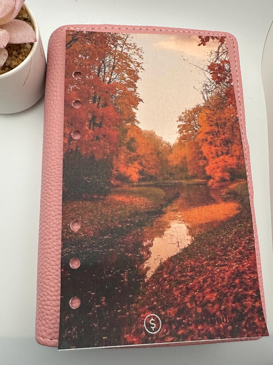 Fall Linen Planner Dashboard with Trees & Leaves | Autumn Cash Envelope Binder Divider | Seasonal Budgeting Accessory