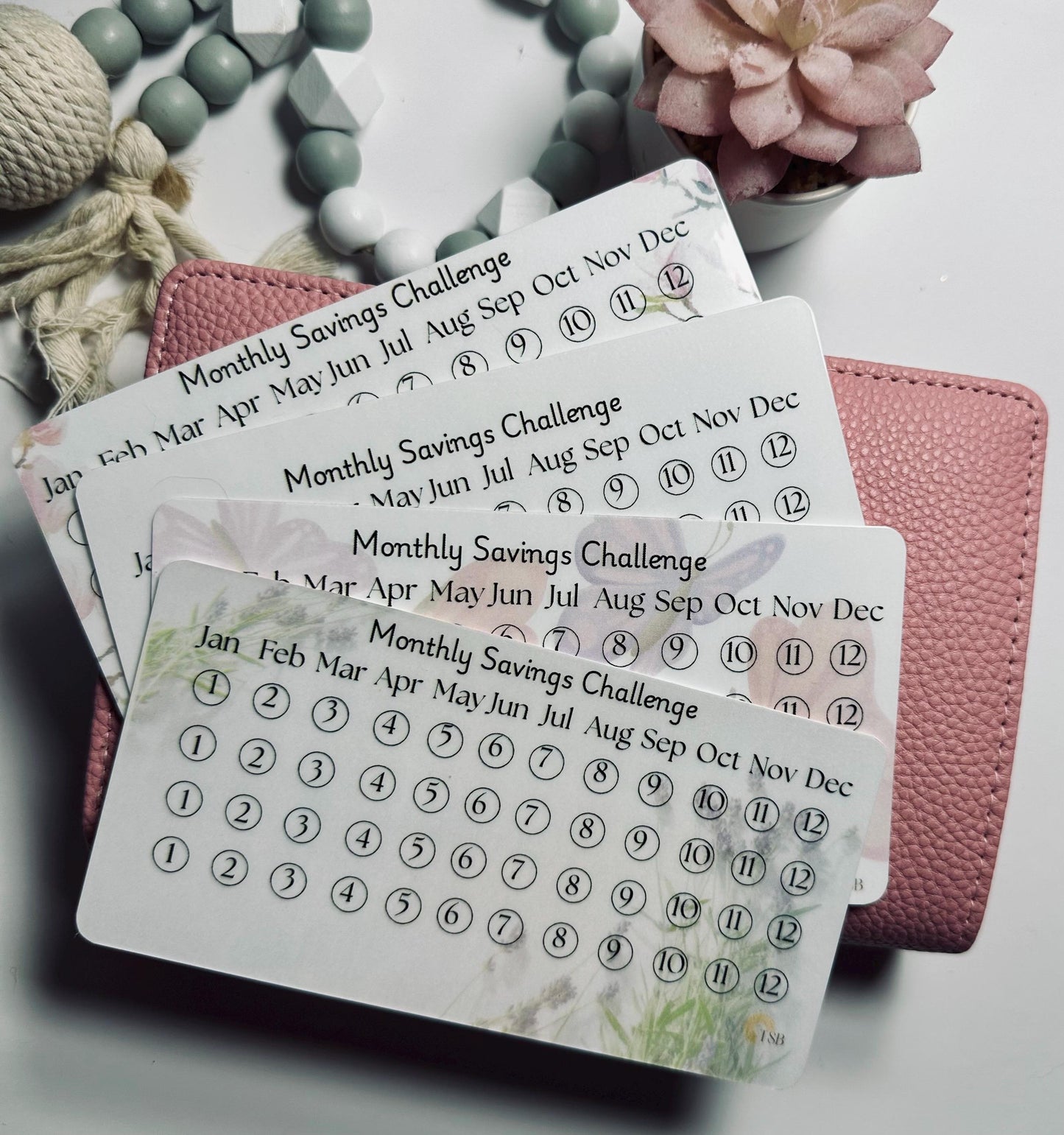 12 Month Savings Challenge Set – 4 Monthly Tracker Cards for Budget Binders | Cash Stuffing Tool