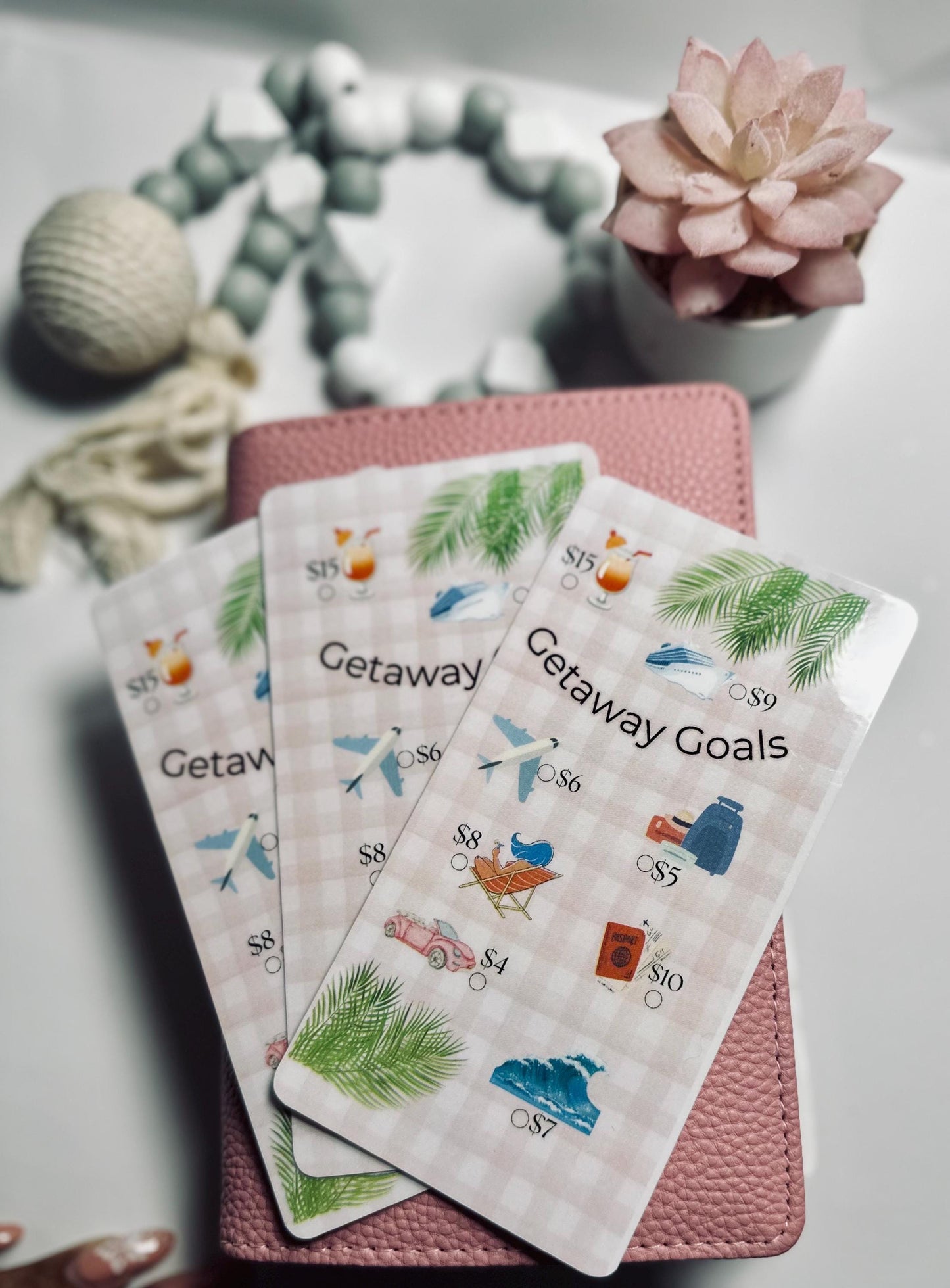 Getaway Goals Savings Challenge | Vacation Travel Budget Tracker for Cash Stuffing