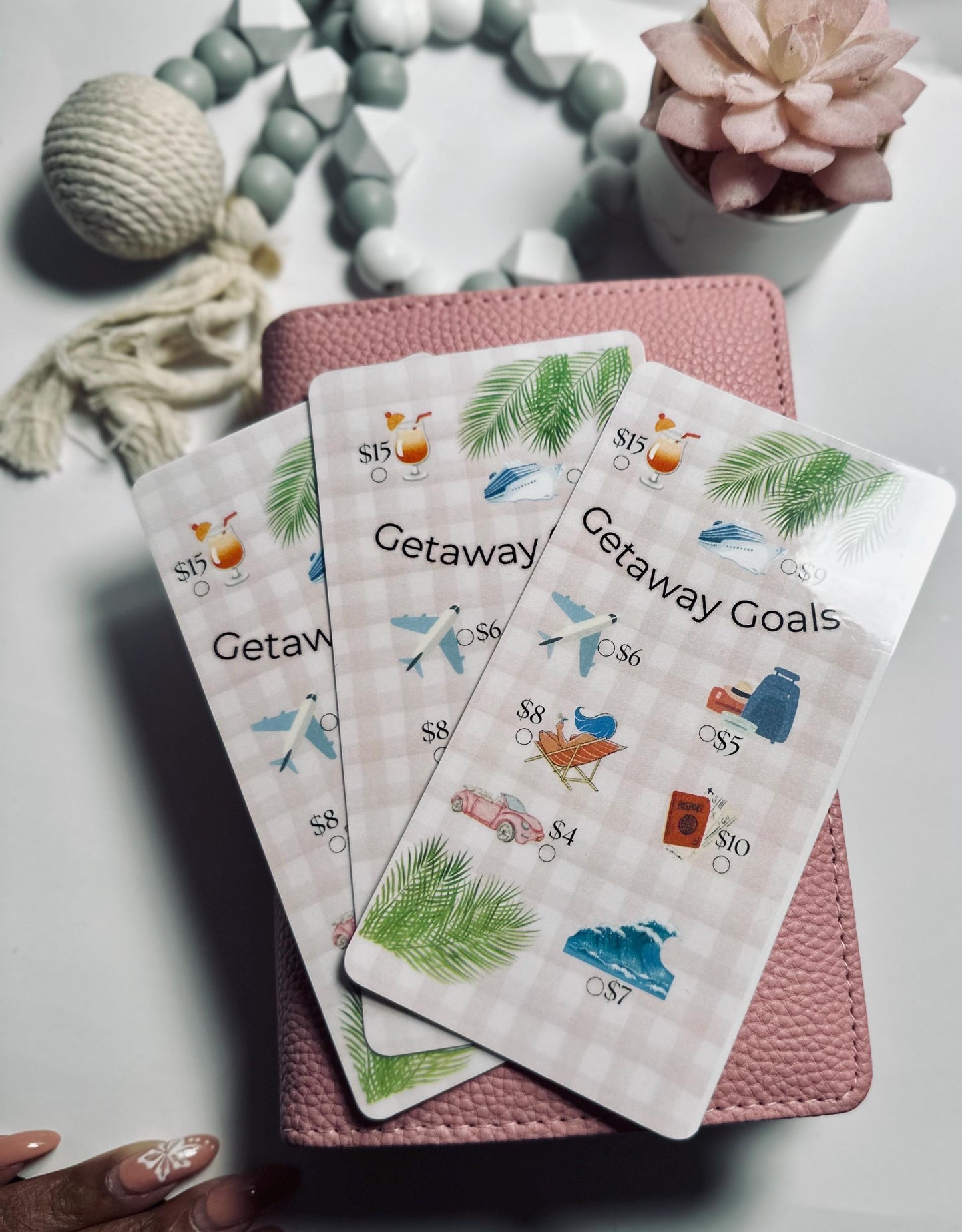 Getaway Goals Savings Challenge | Vacation Travel Budget Tracker for Cash Stuffing