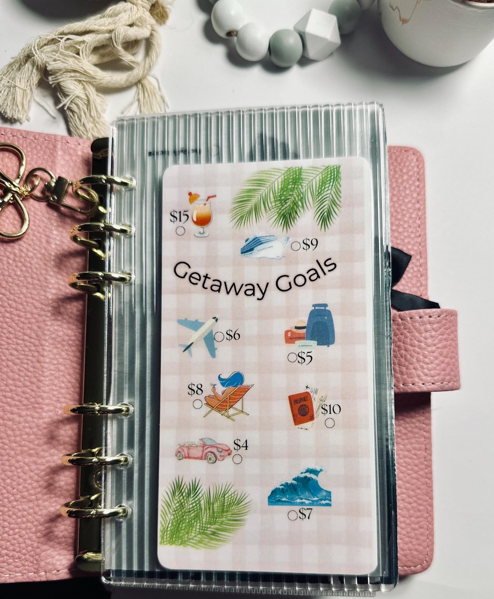 Getaway Goals Savings Challenge | Vacation Travel Budget Tracker for Cash Stuffing