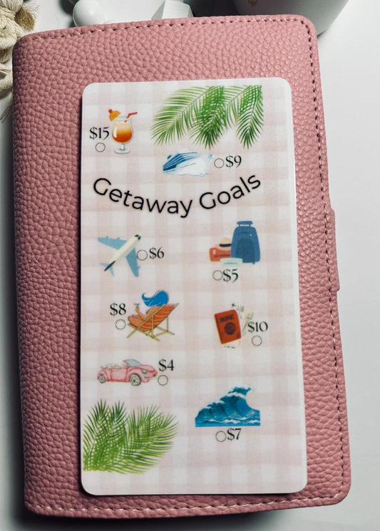 Getaway Goals Savings Challenge | Vacation Travel Budget Tracker for Cash Stuffing
