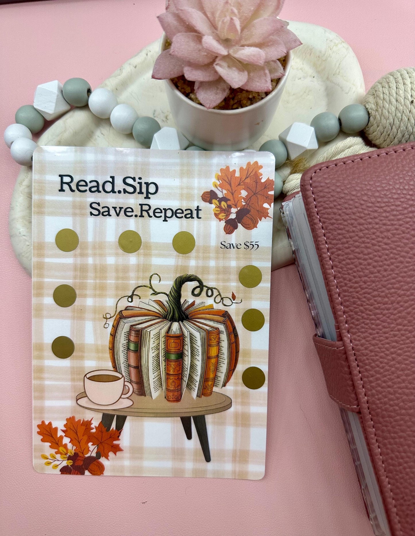 Fall Savings Challenge Scratcher: Cozy Book Lover A6 Budget Binder Insert