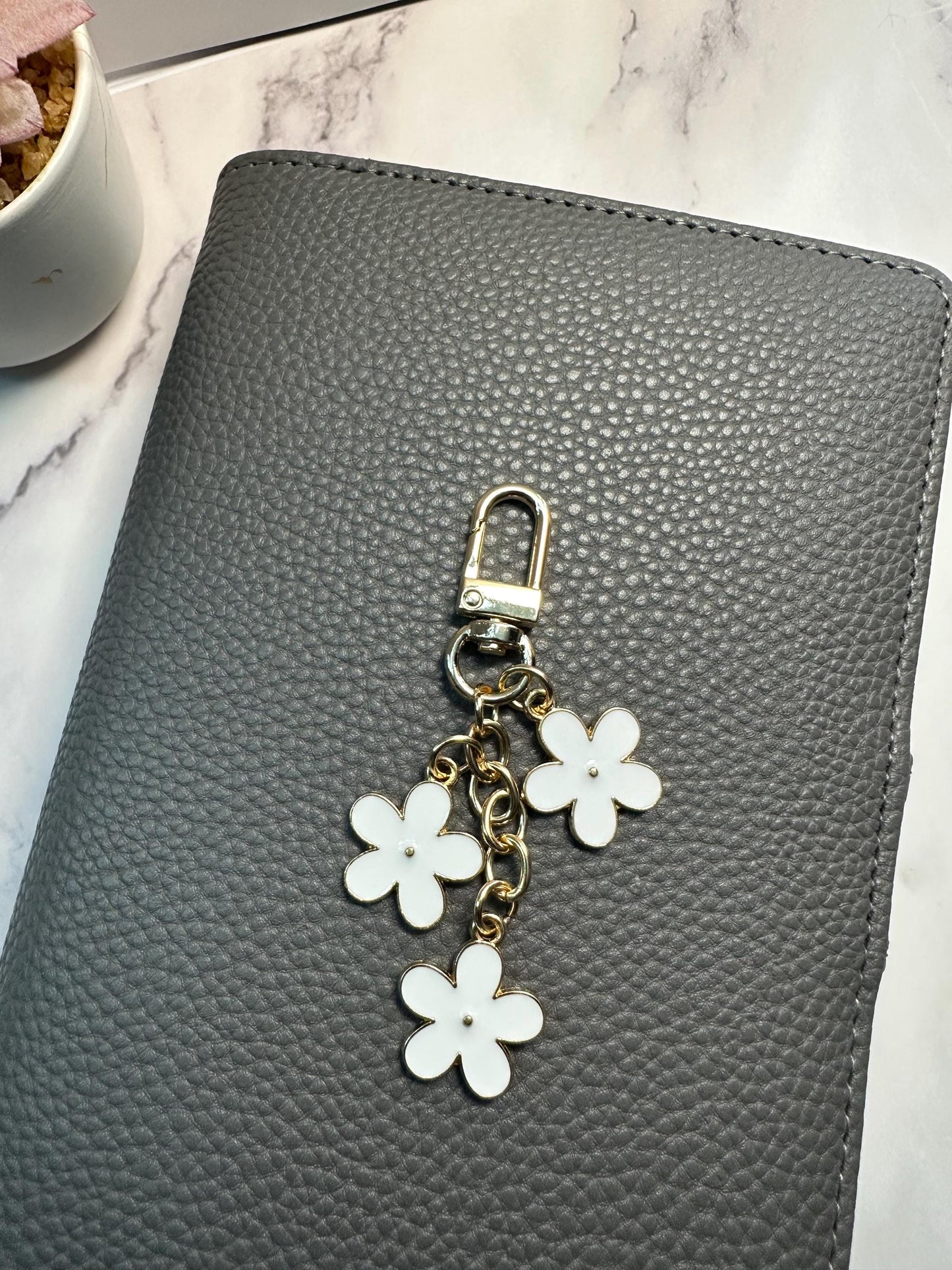 Floral Enamel Planner Charm | Gold Chain Binder Accessory