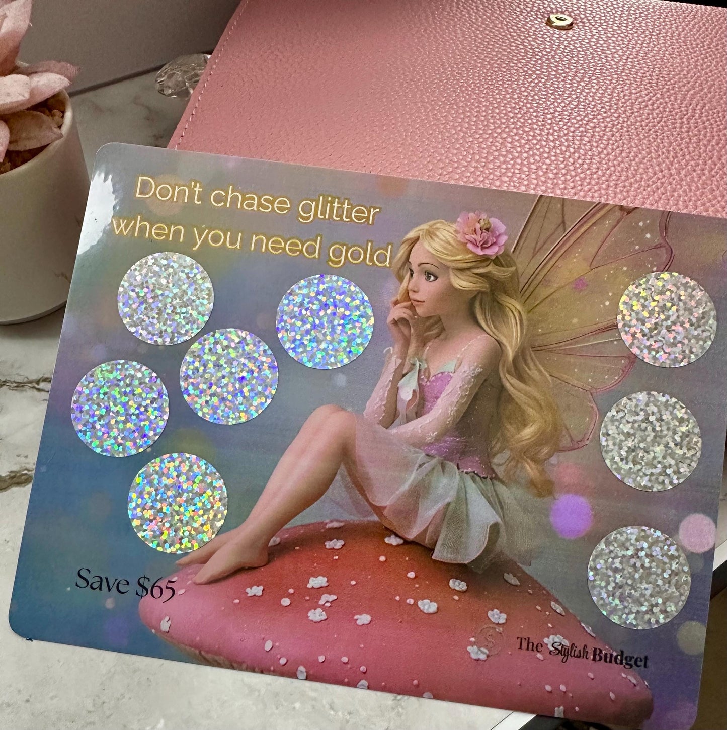 Fairy Savings Challenge: A5 Holographic Scratch Card, Cash Stuffing Game