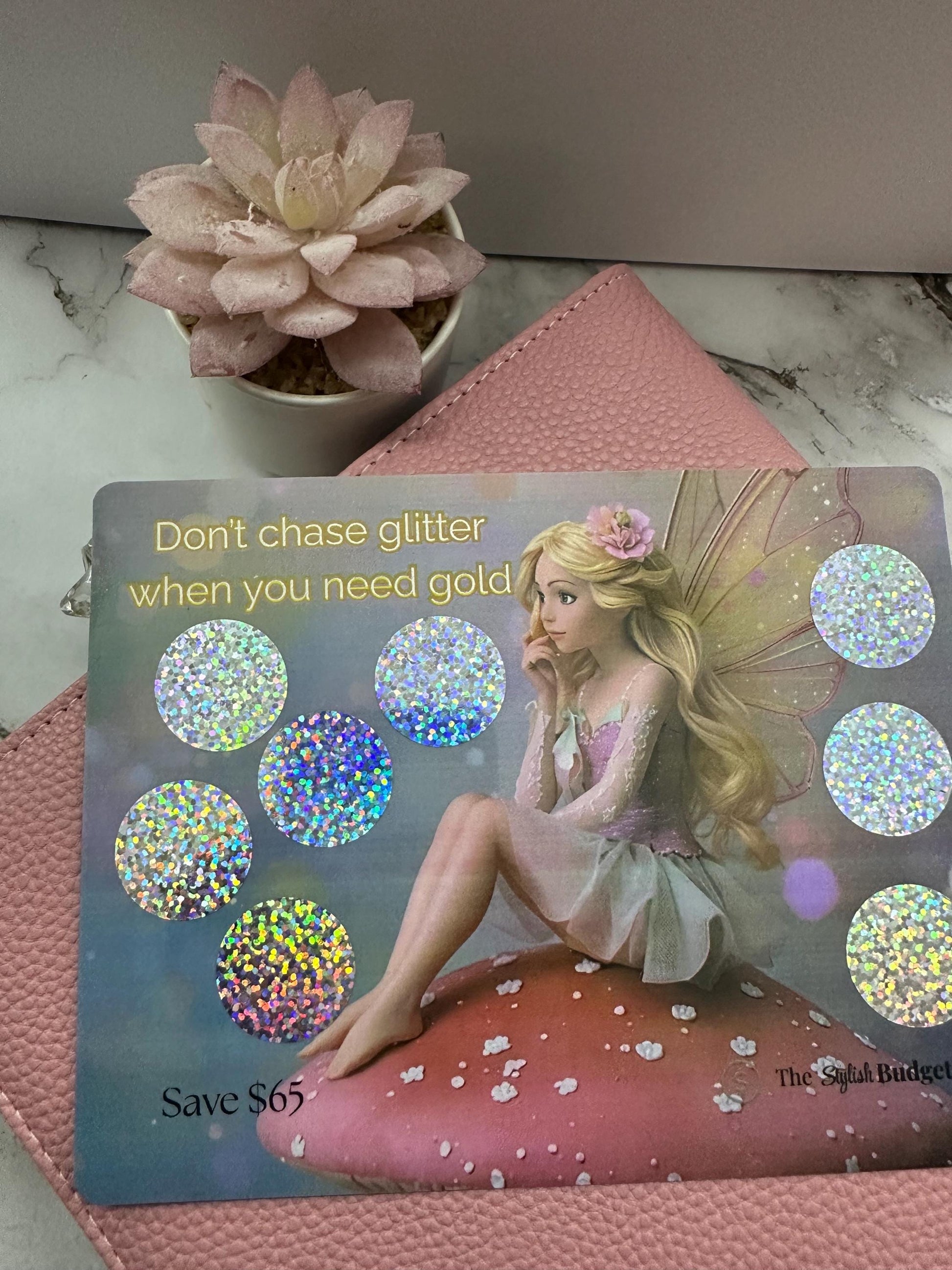 Fairy Savings Challenge: A5 Holographic Scratch Card, Cash Stuffing Game