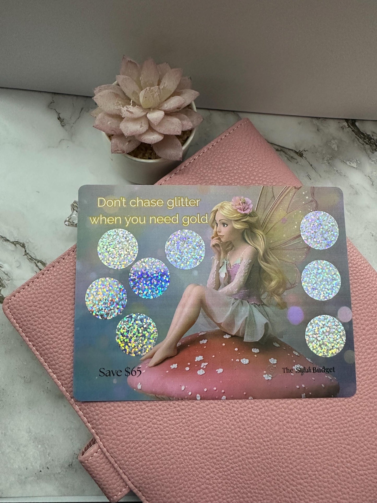 Fairy Savings Challenge: A5 Holographic Scratch Card, Cash Stuffing Game