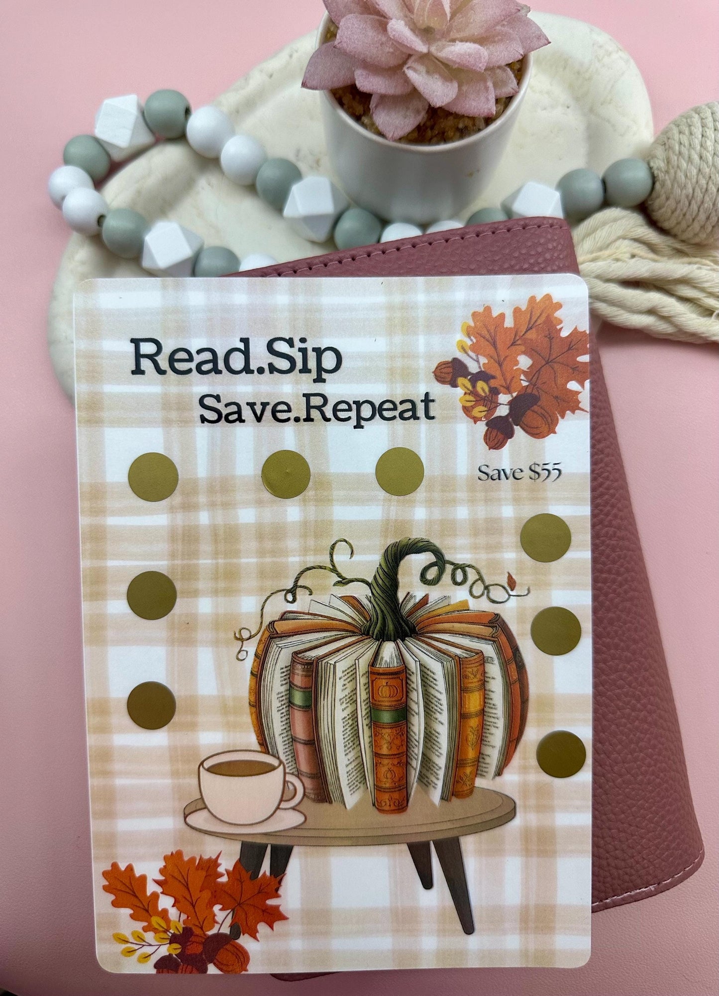Fall Savings Challenge Scratcher: Cozy Book Lover A6 Budget Binder Insert