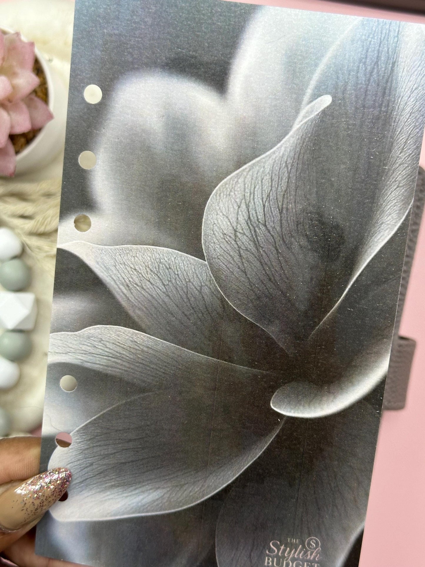 Black Flower Dashboard Glossy Cardstock| A6 Budget Binder Insert |