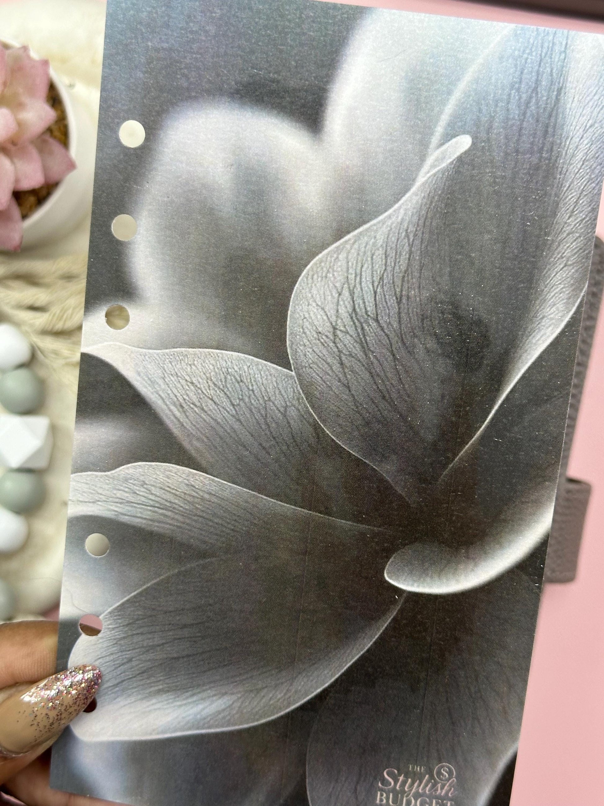 Black Flower Dashboard Glossy Cardstock| A6 Budget Binder Insert |