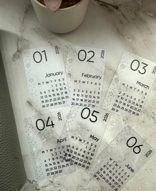 2026 Mini Vellum Calendar Dividers: A6 Budget Planner Inserts Set of 12