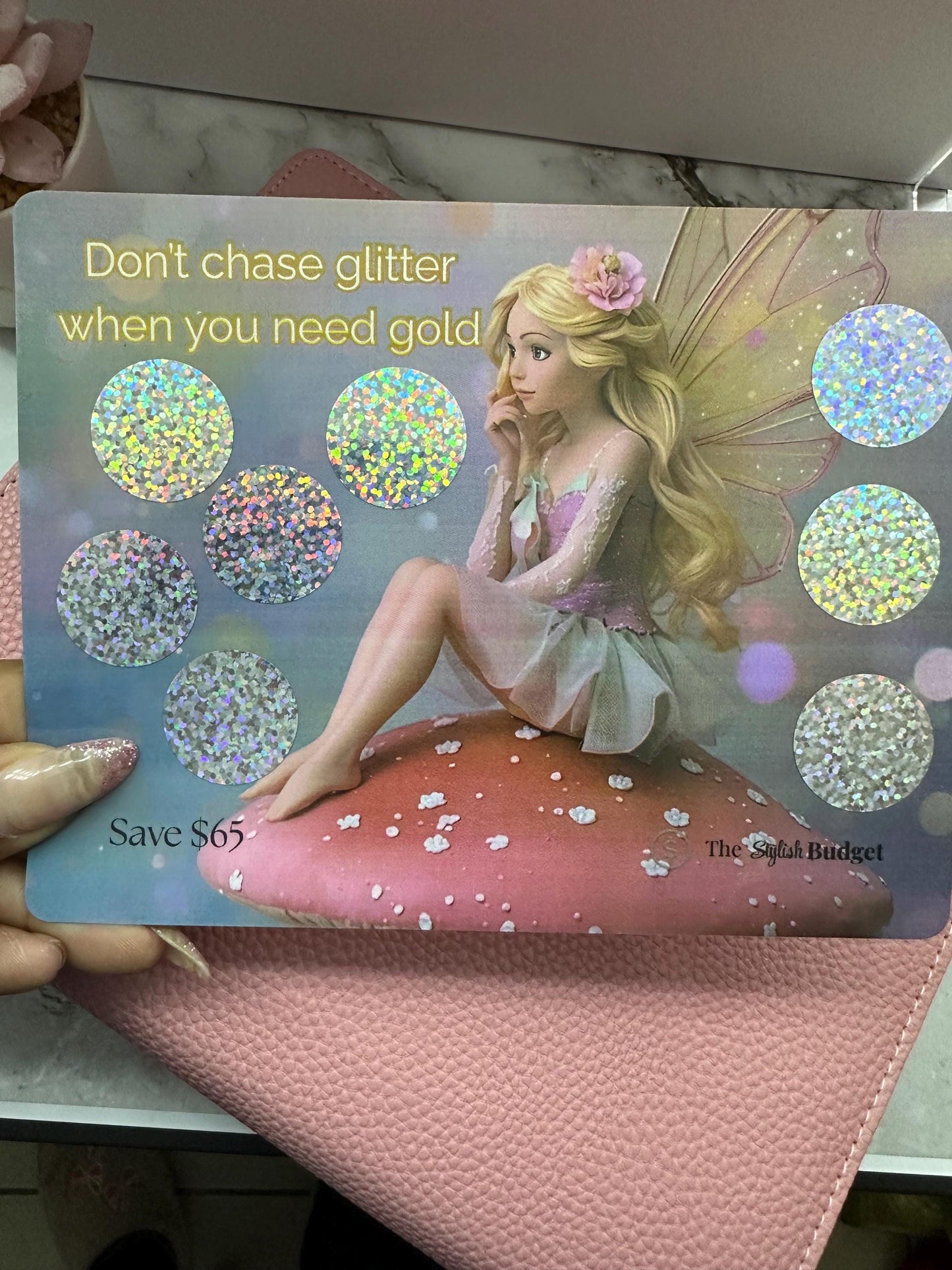 Fairy Savings Challenge: A5 Holographic Scratch Card, Cash Stuffing Game